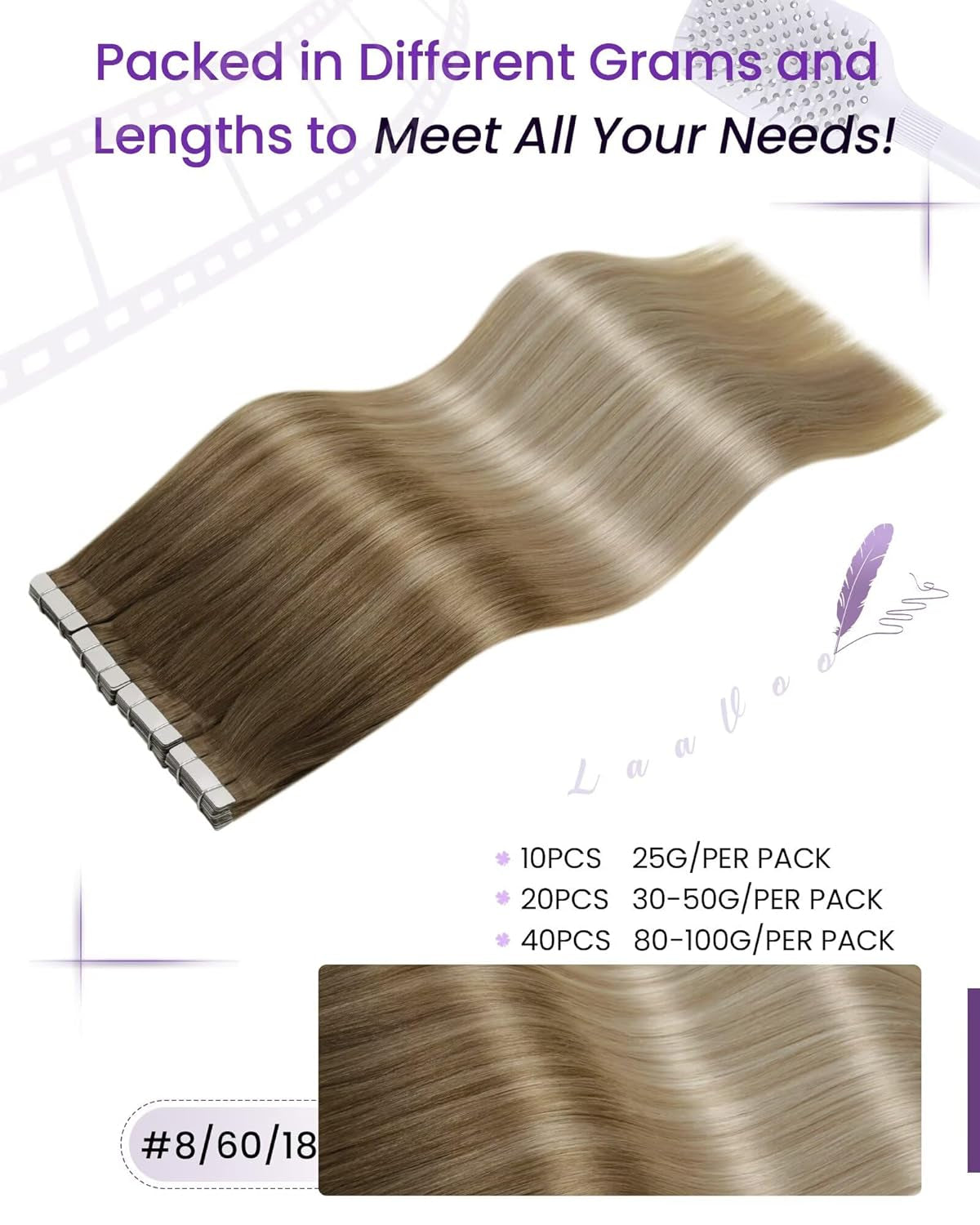 Tape in Extensions Balayage Blonde Human Hair Tape in Hair Extensions Light Brown to Ash Blonde Mix Platinum Blonde Hair Extensions Tape on Real Human Hair 18Inch 50G 20Pcs