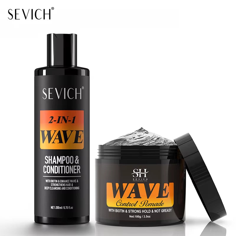 Deep Wave Control Pomade Shampoo Kit Biotin Prevent Hair Loss Edge Control Gel Sport Strong Hold Wave Hair Gel for African Men