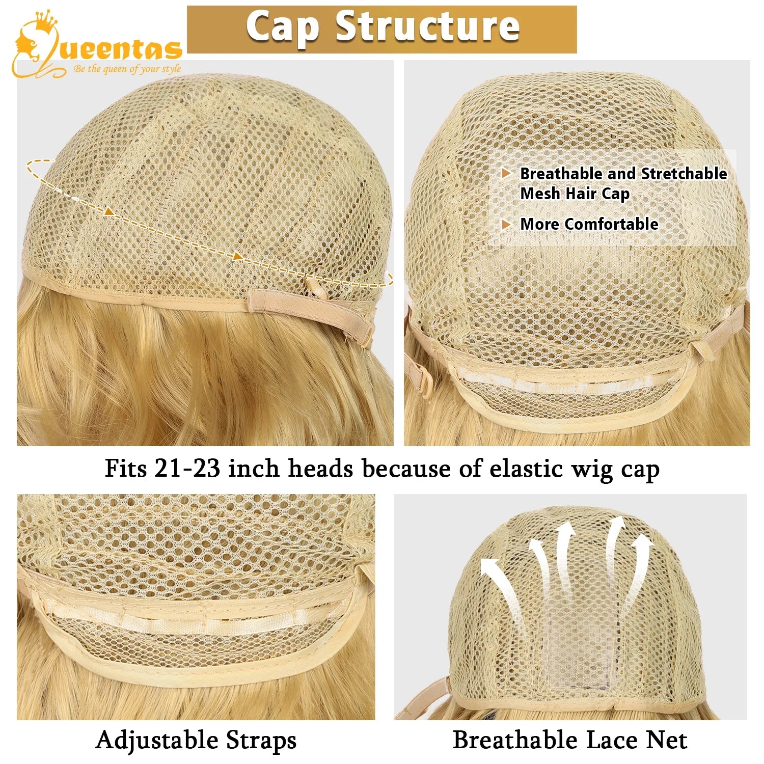 24" Long Blonde Wigs for Women Deep Wave Wig Synthetic Honey Blonde Wig Curly Bob Wigs with Bangs for Halloween