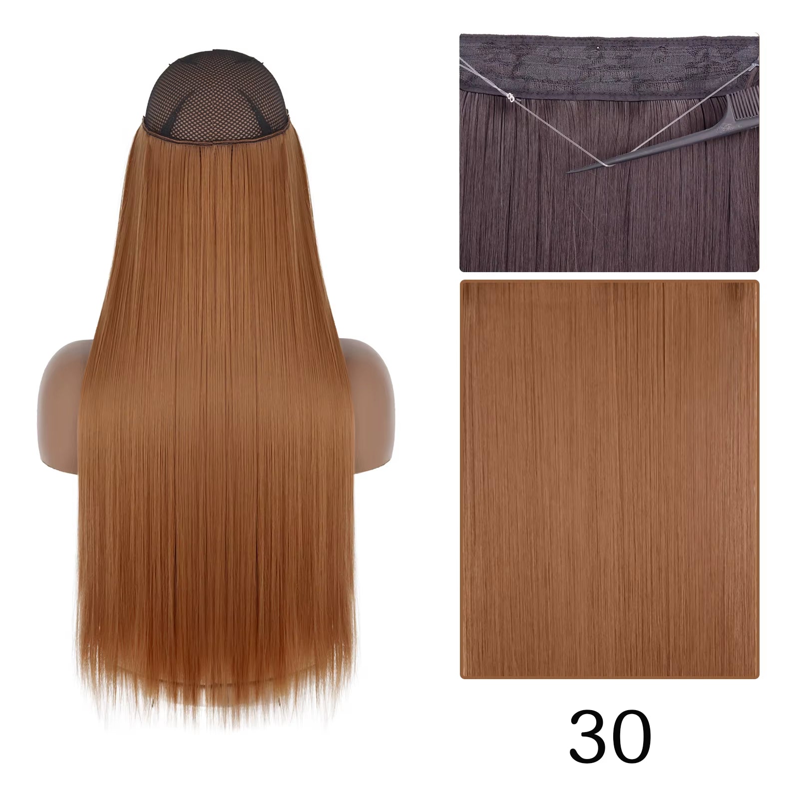 Synthetic Long Straight No Clip One Piece Hair Extension Natural Adjustable Line False Hairpiece for Women