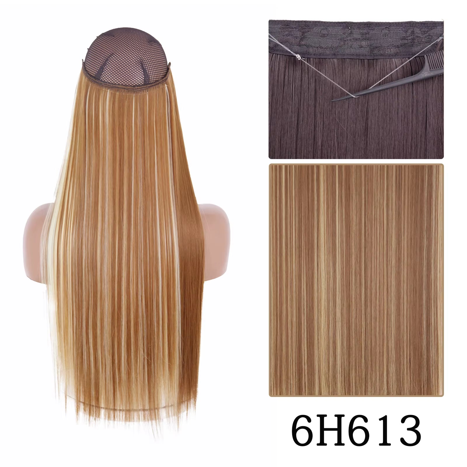 Synthetic Long Straight No Clip One Piece Hair Extension Natural Adjustable Line False Hairpiece for Women
