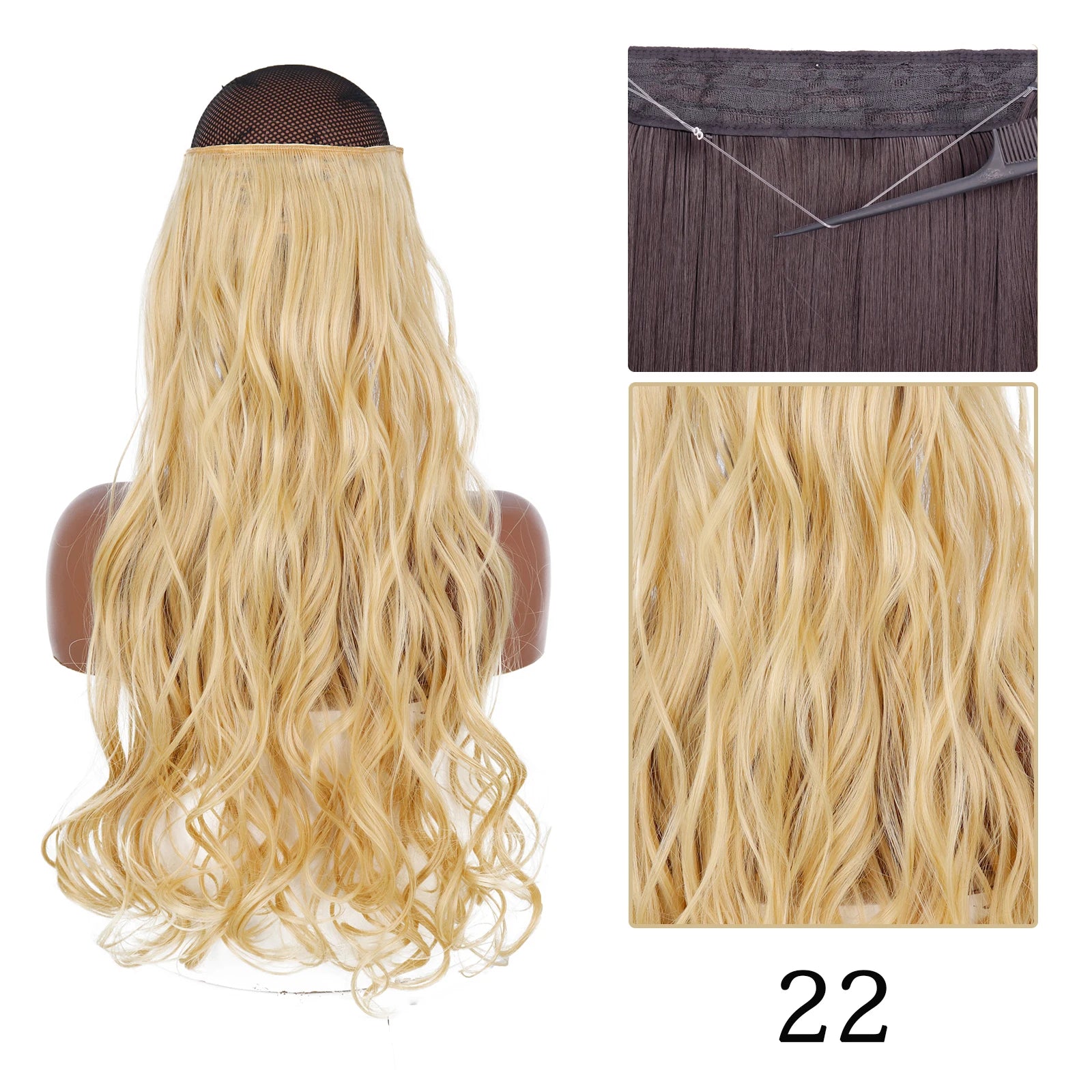 Synthetic Long Straight No Clip One Piece Hair Extension Natural Adjustable Line False Hairpiece for Women