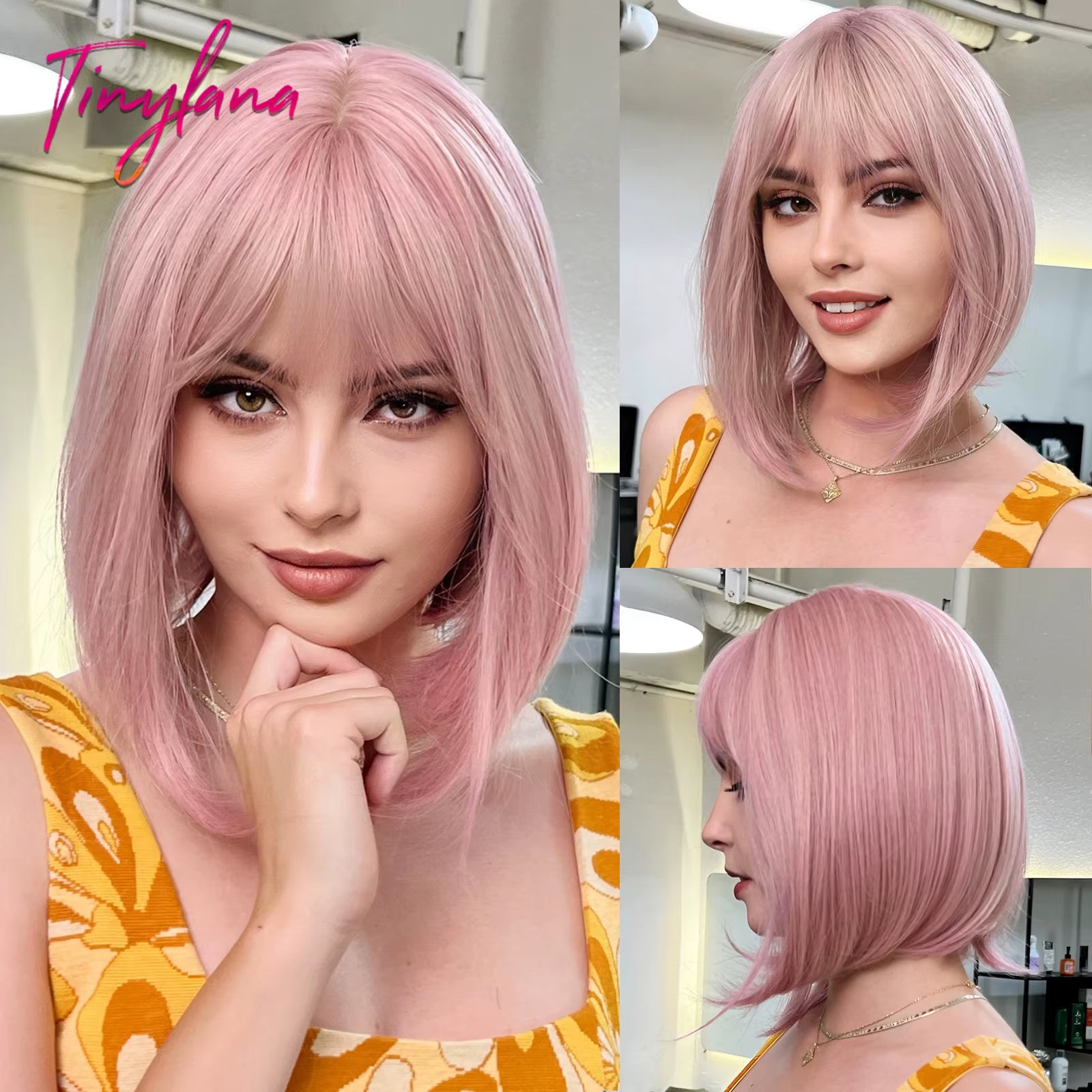 Short Orange Straight Synthetic Wigs for Women Medium Orange Cosplay Party Wig with Bangs Heat Resistant Lolita Natural Hair Use