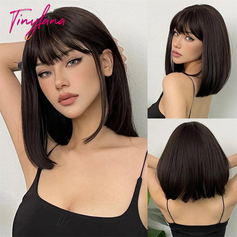 Short Orange Straight Synthetic Wigs for Women Medium Orange Cosplay Party Wig with Bangs Heat Resistant Lolita Natural Hair Use