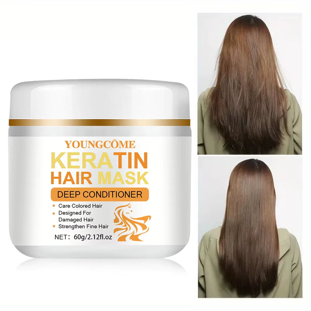 Keratin Hair Mask Deep Nourishing Repair Damaged Hair Restore Shine Repair Damage Dry Frizz Hair Keratin Smoothing Shiny