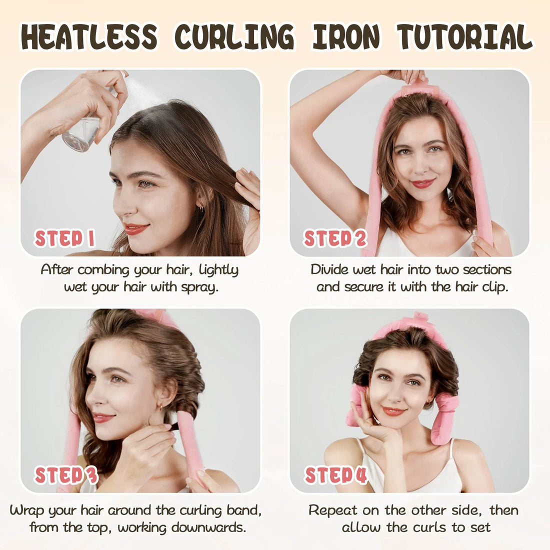 Heatless Hair Curler -  Overnight with Headband, and Silk Hair Wrap for Creating the Perfect Hairstyle - Pink