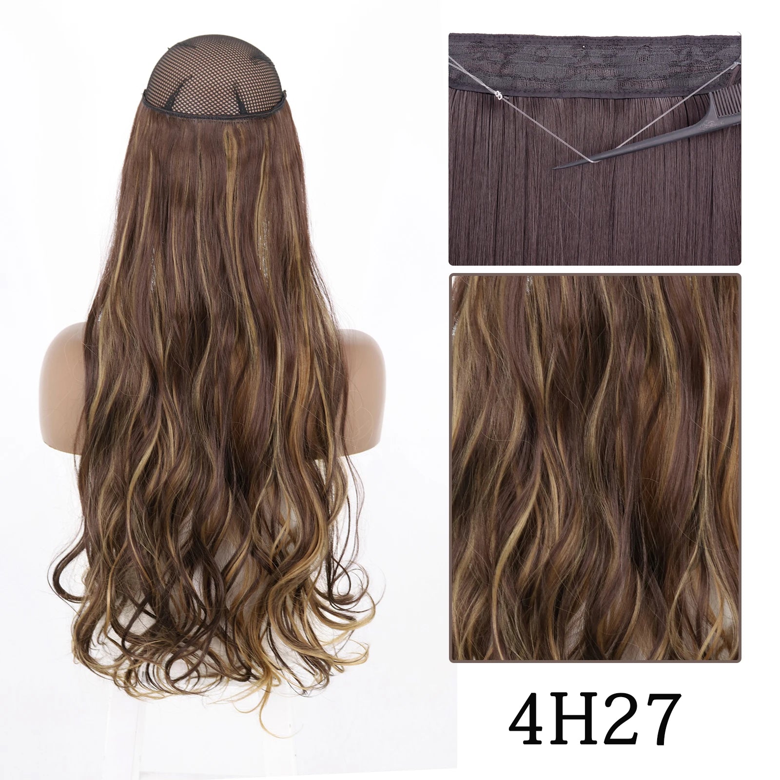 Synthetic Long Straight No Clip One Piece Hair Extension Natural Adjustable Line False Hairpiece for Women