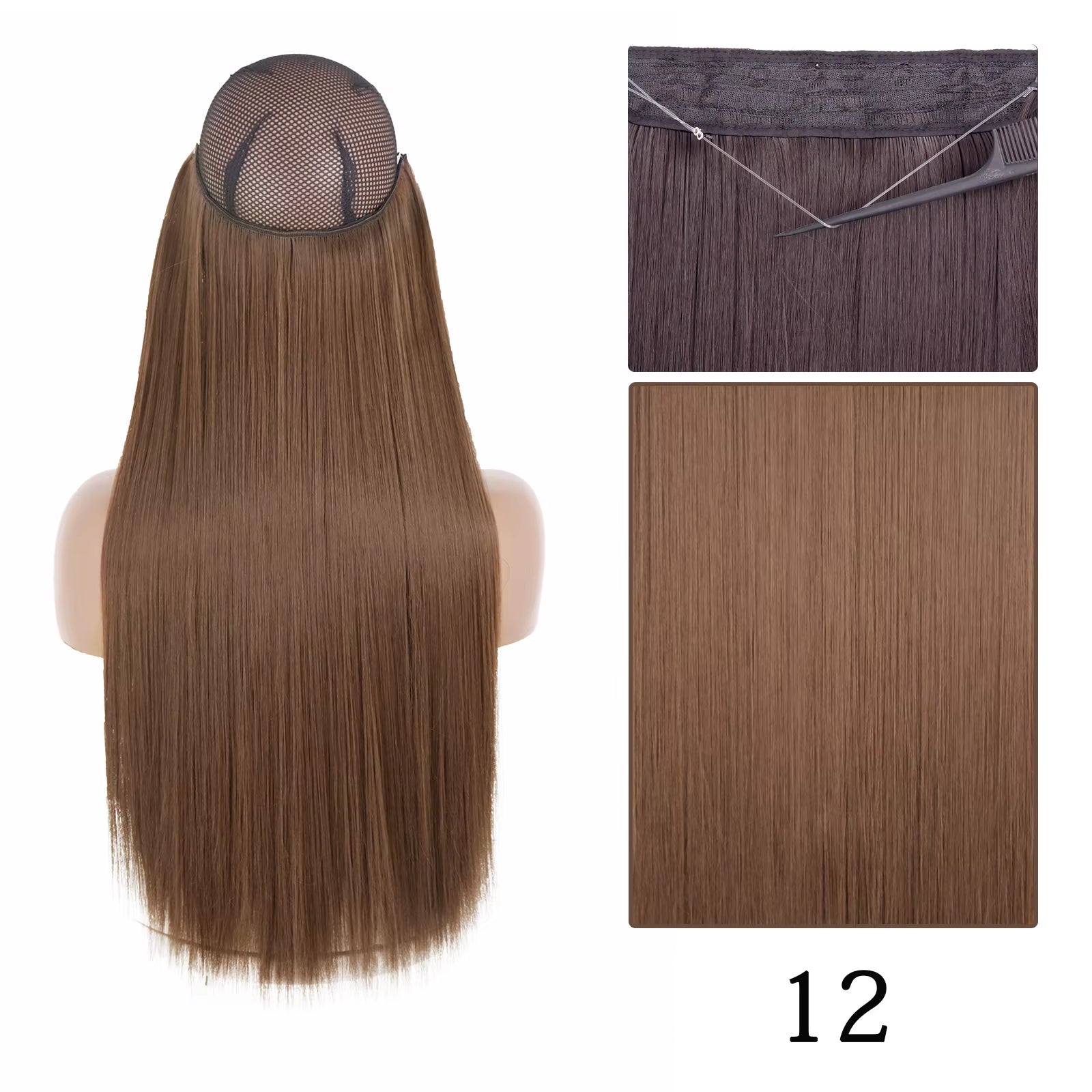Synthetic Long Straight No Clip One Piece Hair Extension Natural Adjustable Line False Hairpiece for Women
