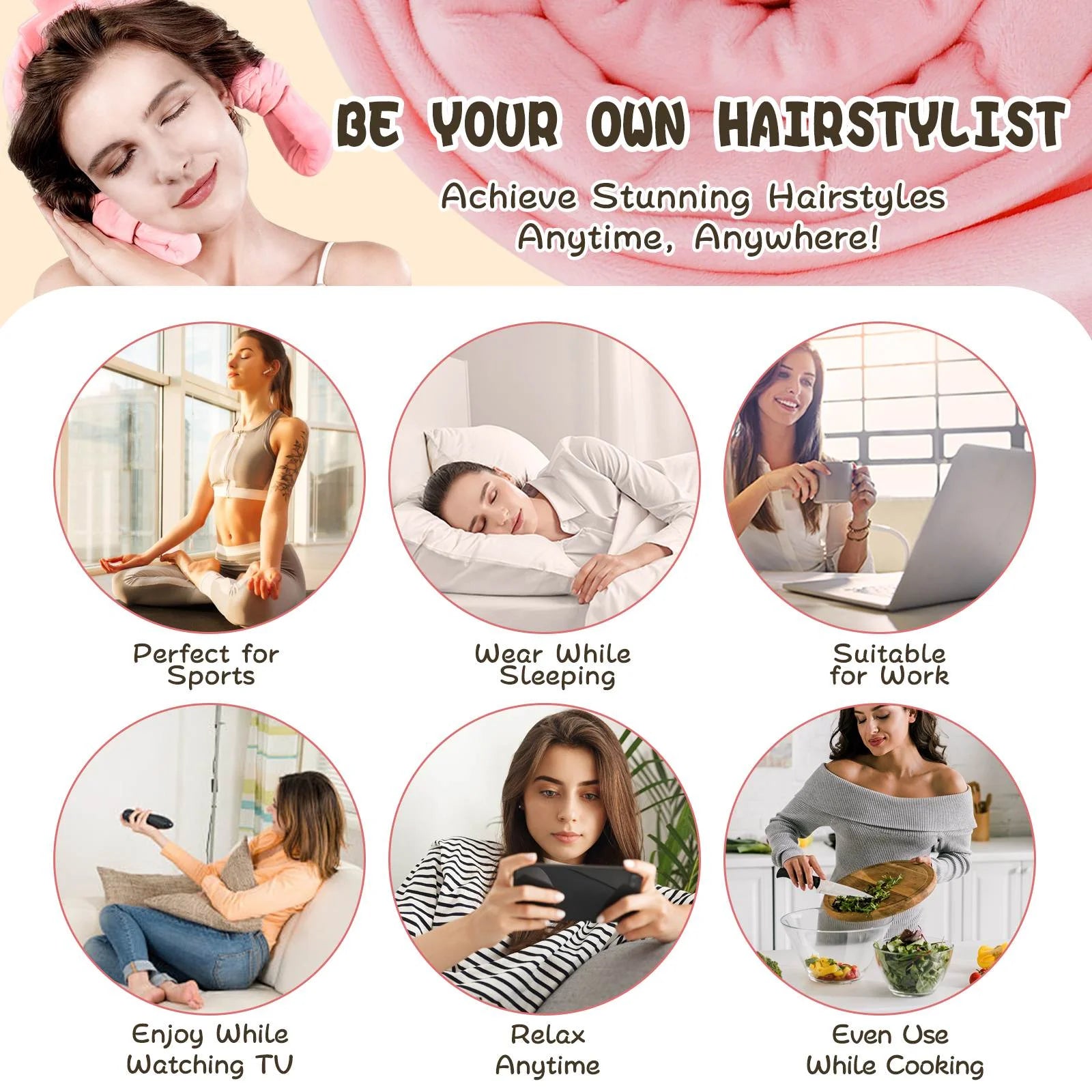 Heatless Hair Curler -  Overnight with Headband, and Silk Hair Wrap for Creating the Perfect Hairstyle - Pink